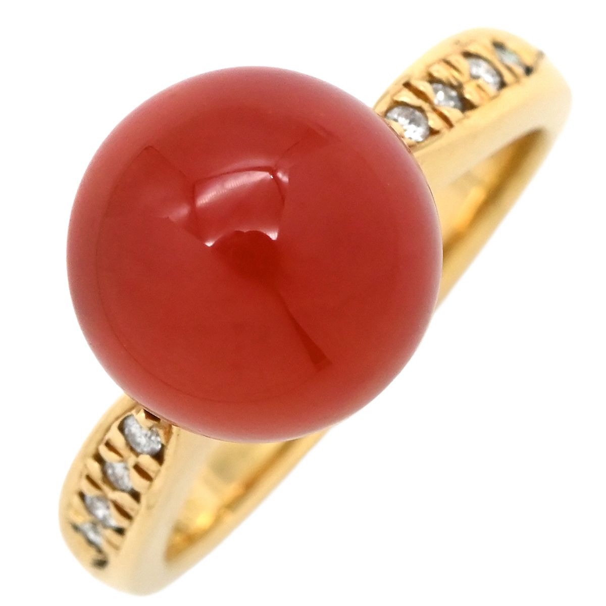 リング 指輪 珊瑚 ダイヤリング K18YG ダイヤモンド 珊瑚 イエローゴールド サンゴ 11号