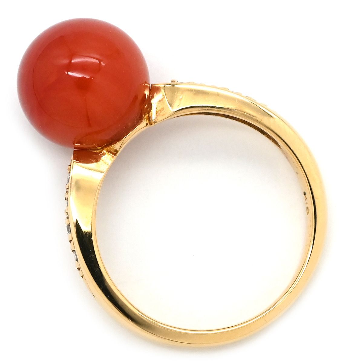 リング 指輪 珊瑚 ダイヤリング K18YG ダイヤモンド 珊瑚 イエローゴールド サンゴ 11号