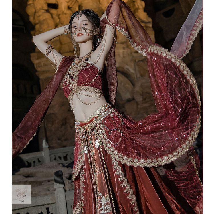 敦煌飞天衣装 西域姫 異国情緒 舞台 舞踊 フォーマル エスニック エレガント 砂漠の風に舞う西域の姫君 エキゾチックな魅力を纏う舞踊衣装