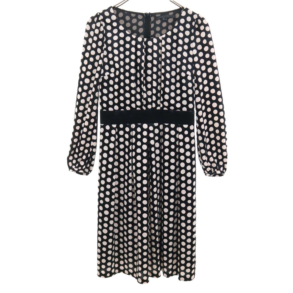 アナイ　38 ベージュ黒ドット柄長袖ワンピース ANAYI（アナイ）の「サテンドットプリントタイ ワンピース（ワンピース