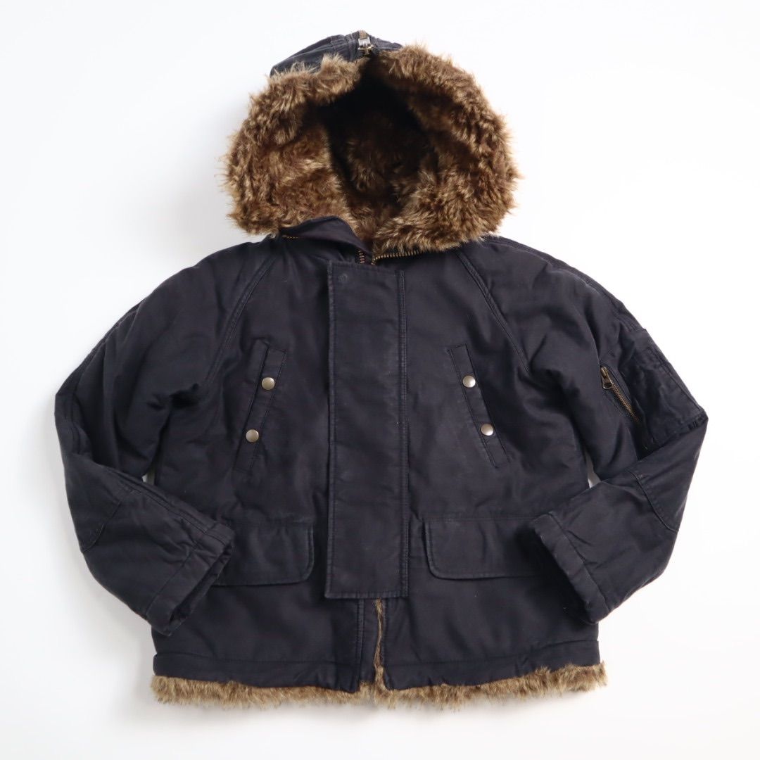 Vintage 00 s y 2 k n b デザイン ファー付きフード 短丈 ミリタリージャケット Military Jacket N-2 Style Short Length with Fur Hood