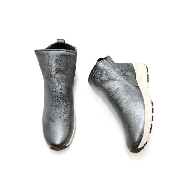  ショート ブーツ レディース スニーカー シルバー 本革 幅広 4 E 秋 冬 INVINA 9803 ガンメタ サイドゴア 履きやすい 歩きやすい 軽量 サイドゴアブーツ ブーツ