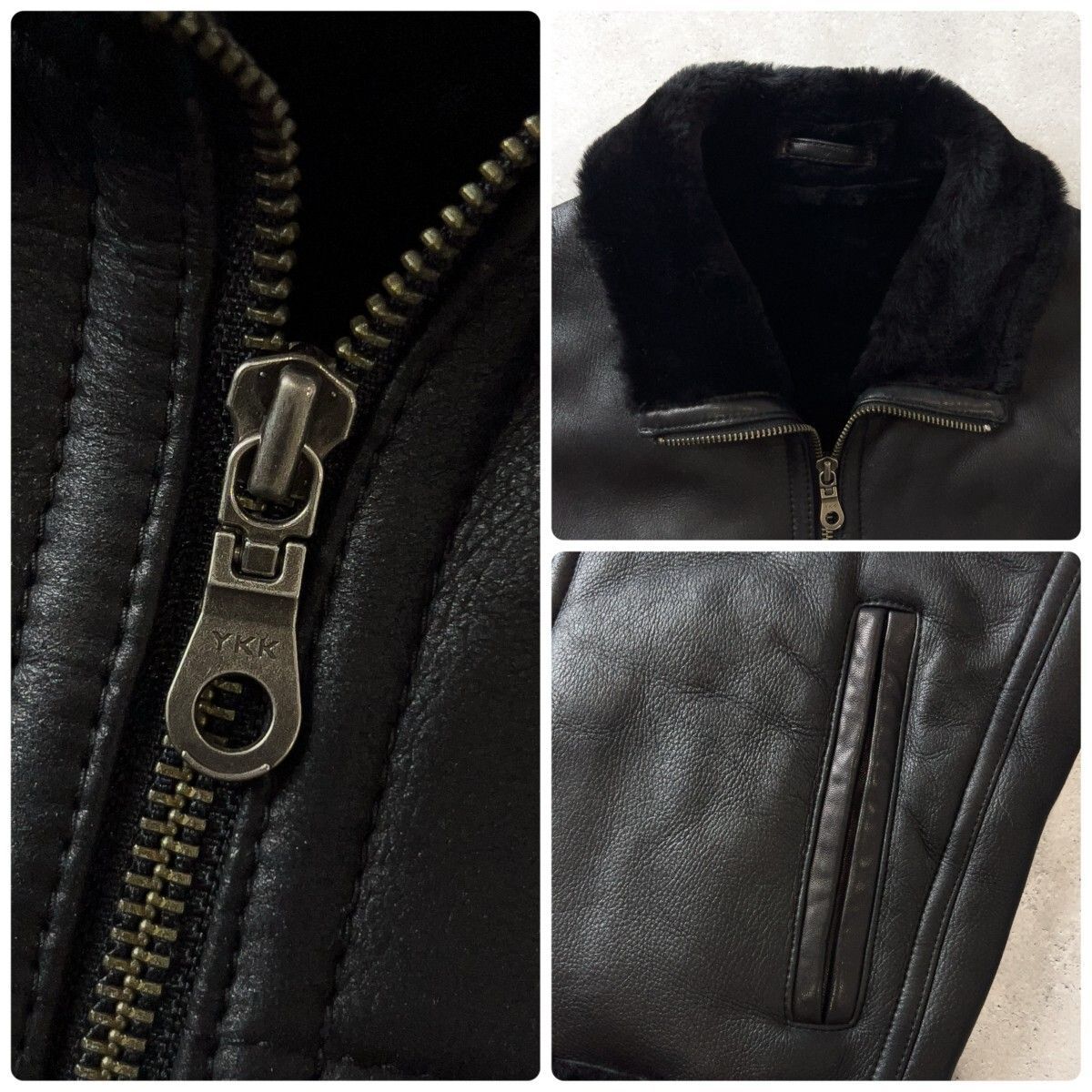 LICORICE リコリッシュ 羊革 リアル ムートン ダブルジップ レザー