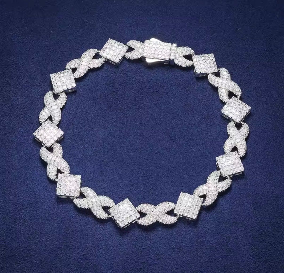 新型マイアミチェーン モアサナイト ブレスレット S 925 シルバー925 無限 ∞ ダイヤ型リンク 感 存在感 手元主役 メンズ ユニセックス 刻印あり GRA鑑定書付き プレゼント ギフト ブリンブリン