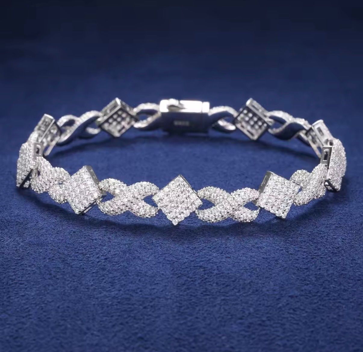 新型マイアミチェーン モアサナイト ブレスレット S925 シルバー925 無限 ∞ ×ダイヤ型リンク 感 存在感 手元主役 メンズ ユニセックス 刻印あり GRA鑑定書付き プレゼント ギフト ブリンブリン