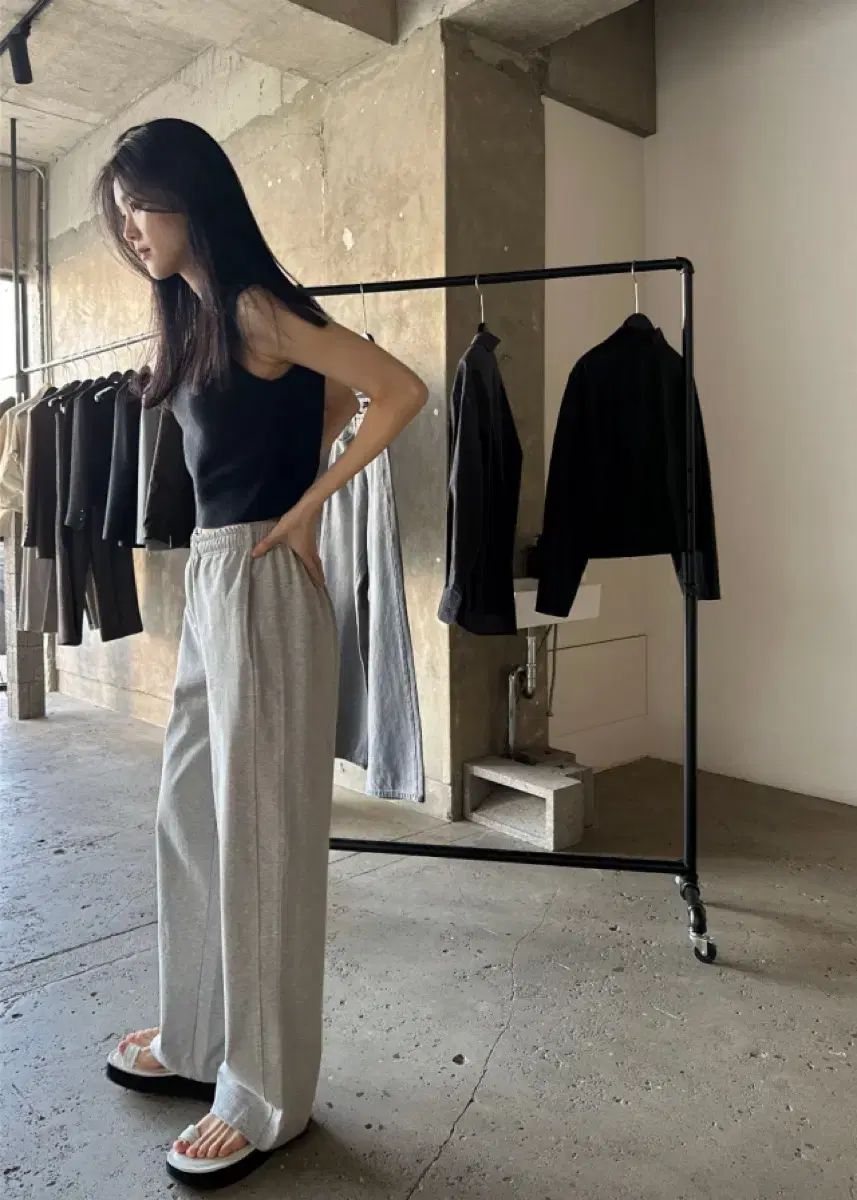 NEW YORKアトリエナイン COTTON SWEAT PANTS メランジュグレー 麻 マスキュリン