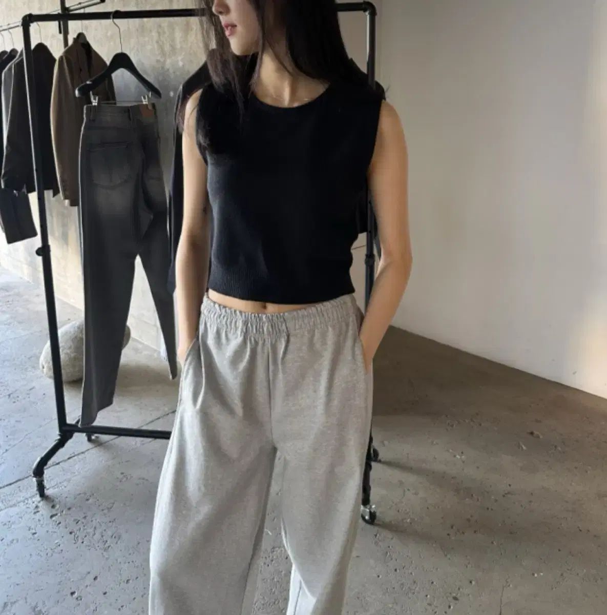NEW YORKアトリエナイン COTTON SWEAT PANTS メランジュグレー 麻 マスキュリン