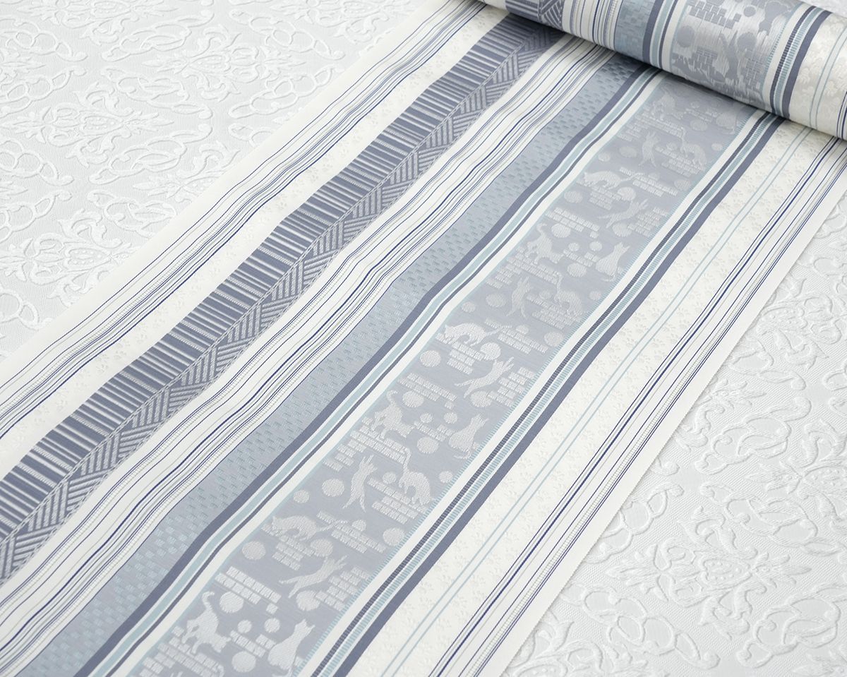 新品未仕立 博多帯 黒木織物 八寸名古屋帯 ねこ柄 白地グレー 仕立代