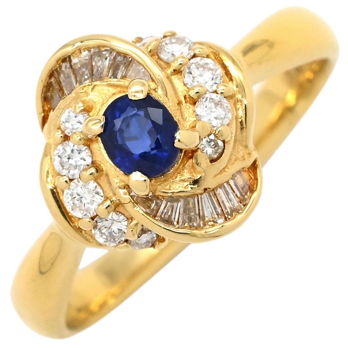 リング 指輪 ブルーサファイア ダイヤリング K18YG サファイア ダイヤモンド イエローゴールド 18K 750 YG 10.5号
