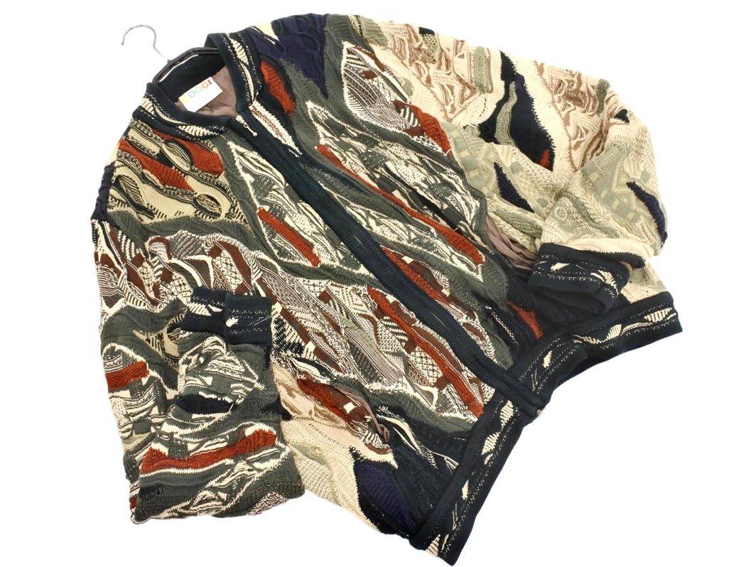 COOGI クージー ジップアップ 3D ニット カーディガン sizeS ベージュxカーキx紺 メンズ