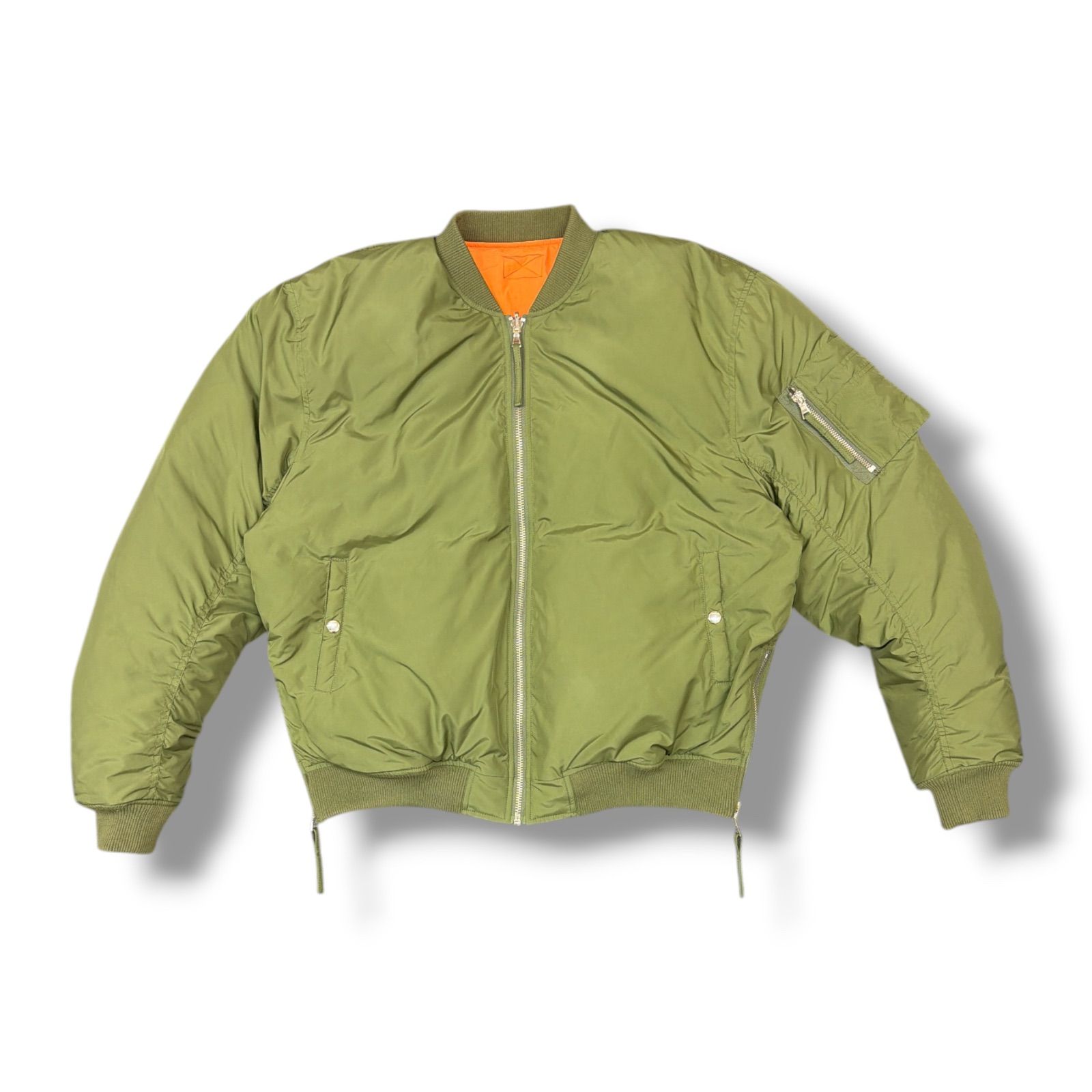 参考上代66000円 MLVINCE 23AW REVERSIBLE LIMONTA DOWN MA-1 リバーシブルリモンタ ダウンジャケット リモンタナイロン フライトジャケット メルヴィンス オリーブ×オレンジ L 2021M3