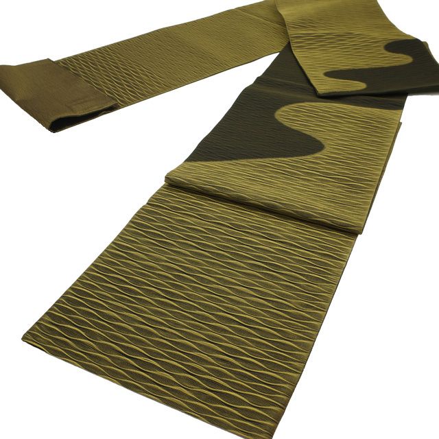 新古品 すごい値 袋帯 正絹 黒 黄色 波線 織り分け カジュアル 上質 さが美扱い 仕立て上がり 春 秋 冬 お太鼓柄 カジュアル帯 お出かけ ショッピング 観劇 リサイクル すごいね みやがわ neb01565