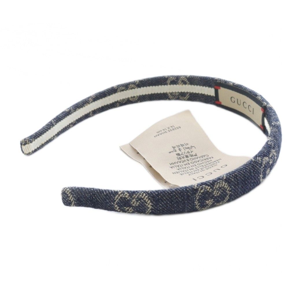 グッチ GUCCI ウォッシュドデニム GG柄 カチューシャ 紺 ネイビー 652835