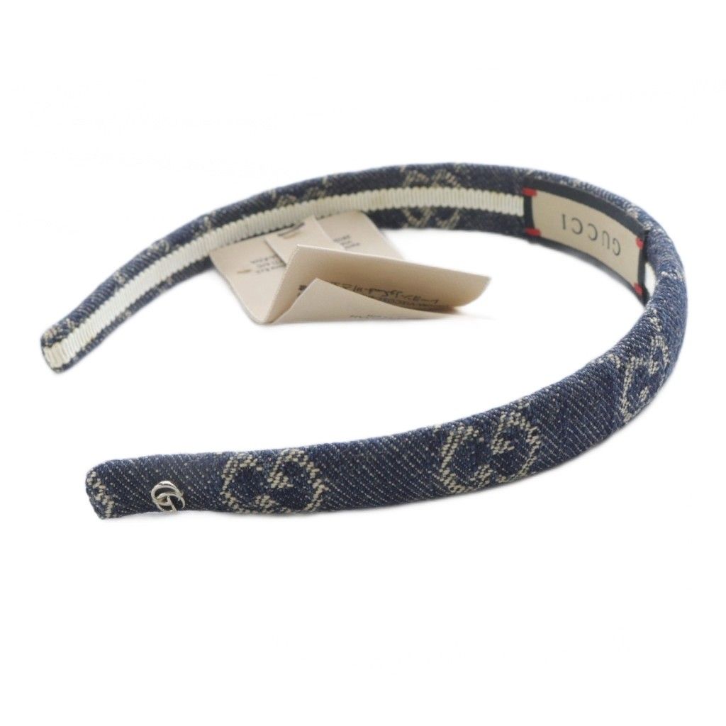 グッチ GUCCI ウォッシュドデニム GG柄 カチューシャ 紺 ネイビー 652835