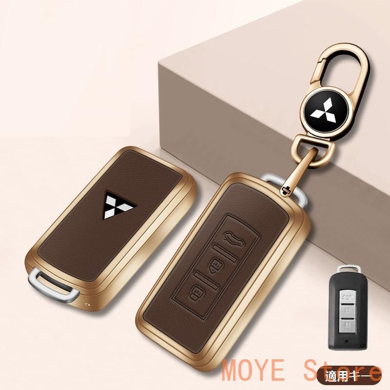  新品★三菱 MITSUBISHI★ゴールド/ブラウン★キーケース キーカバー キーホルダー 車用 キーチェーン レザー+合金 キーホルダー 傷防止 防水 防塵 A番 YSK1105 その他