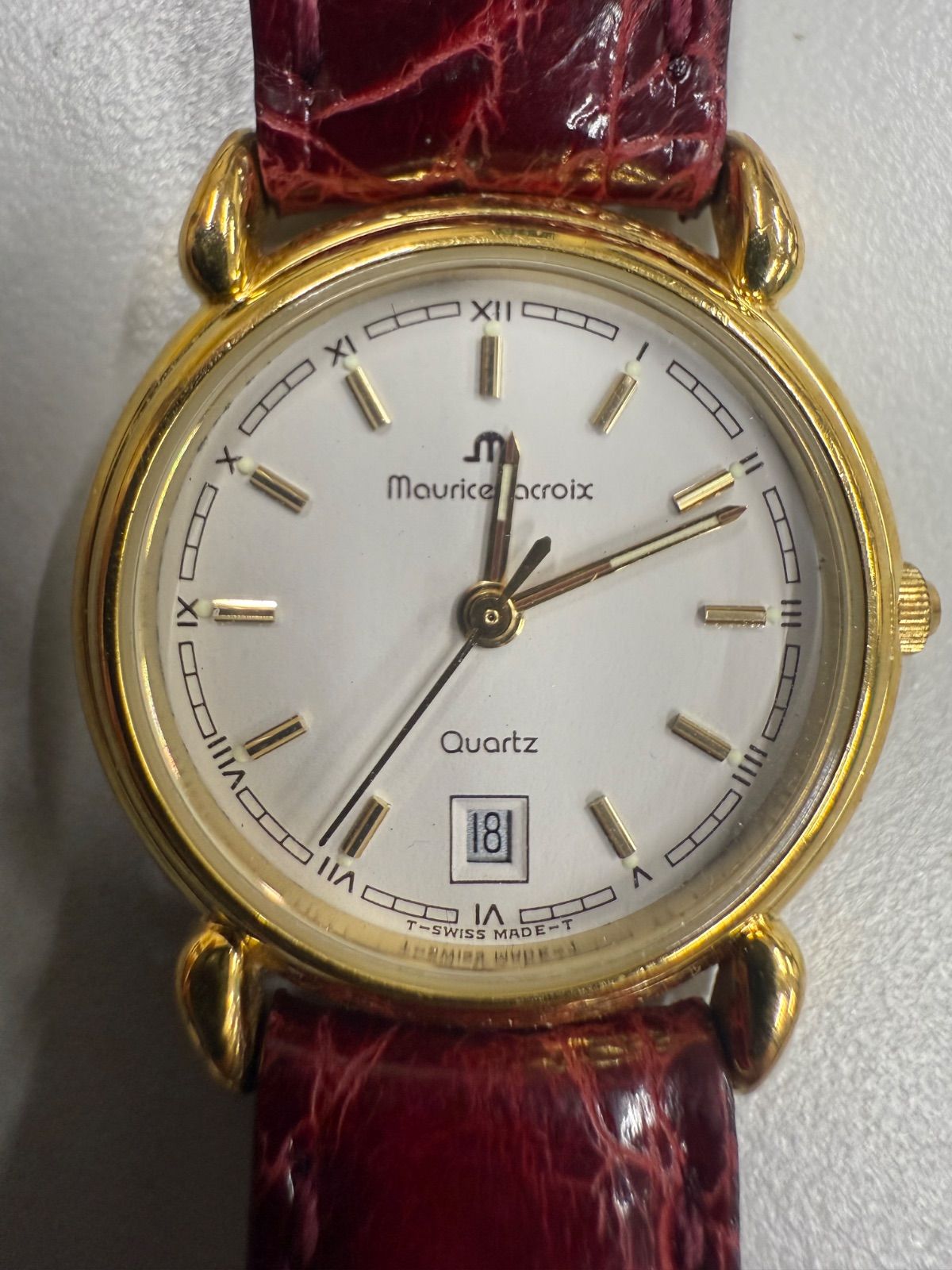 a-1 腕時計 Maurice Lacroix モーリス ラクロア 95087 クォーツ 3針 デイト ラウンド アナログ レザーベルト SWISS MADE