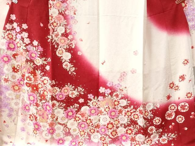 平和屋着物○豪華振袖 駒刺繍 毬舞花文 ラメ糸 暈し染め 金通し地 正絹