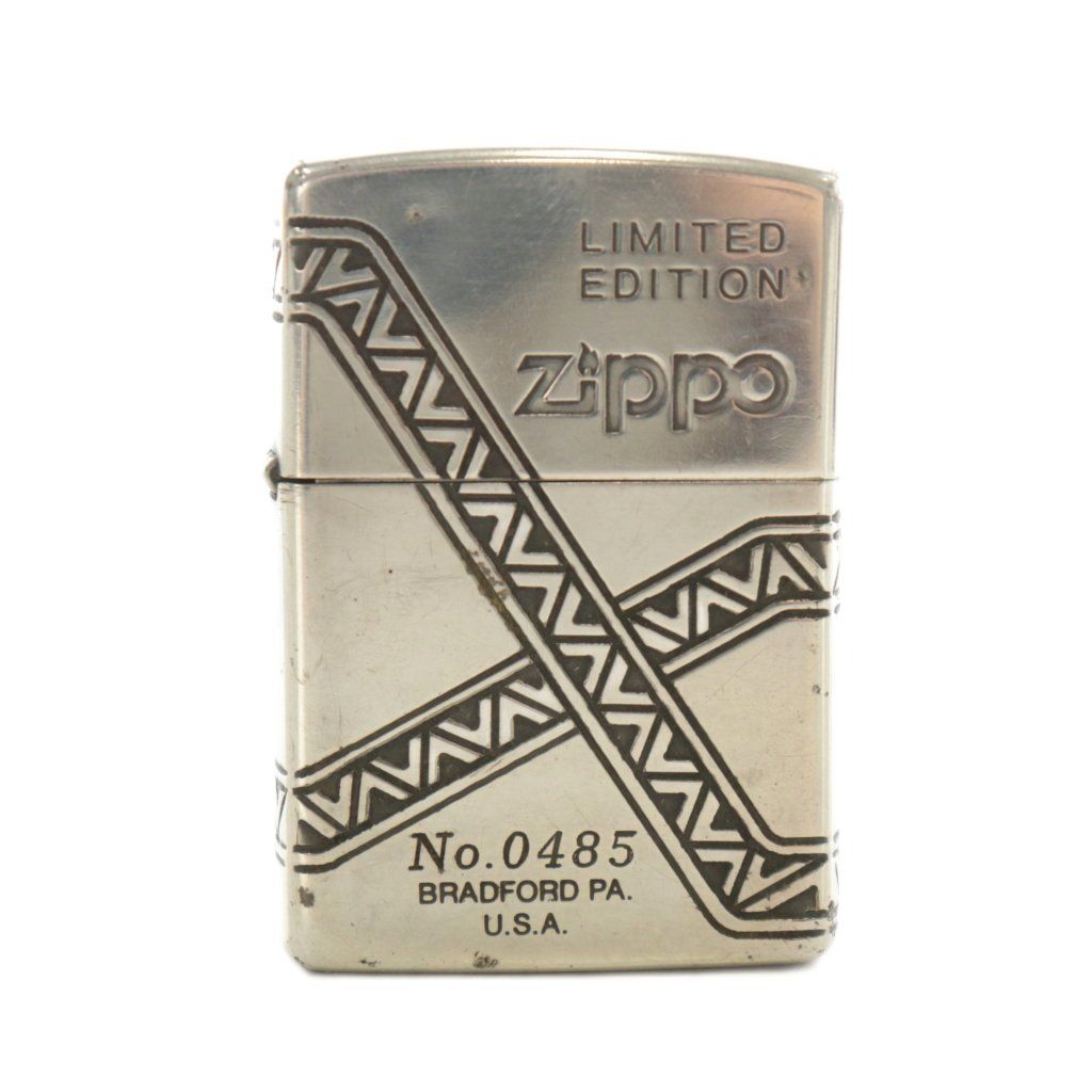 ジッポー ZIPPO LIMITED EDITION NO.0485 オイルライター 喫煙具 タバコ ロゴ 総柄 シルバー色 XZ GY11