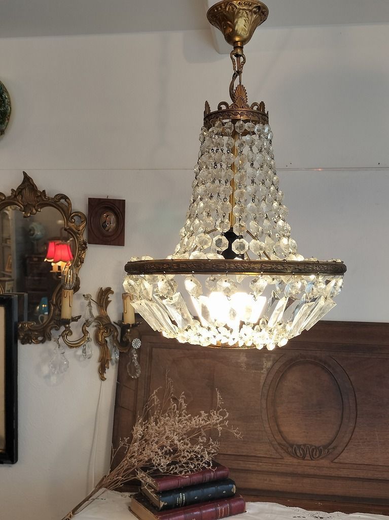 フランス アンティーク 素敵な エンパイヤ ガラス装飾 シャンデリア 照明 ペンダントライト
