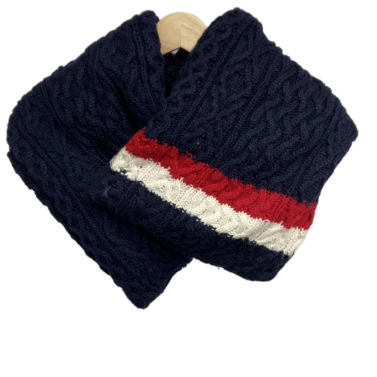 MIHARAYASUHIRO ミハラヤスヒロ マフラー - ダークネイビー×レッド×白 ウール ダウン