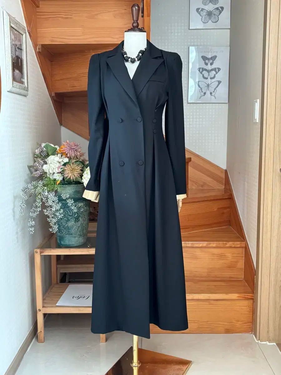 ブラック ロング トレンチ スタイル ONE PIECE