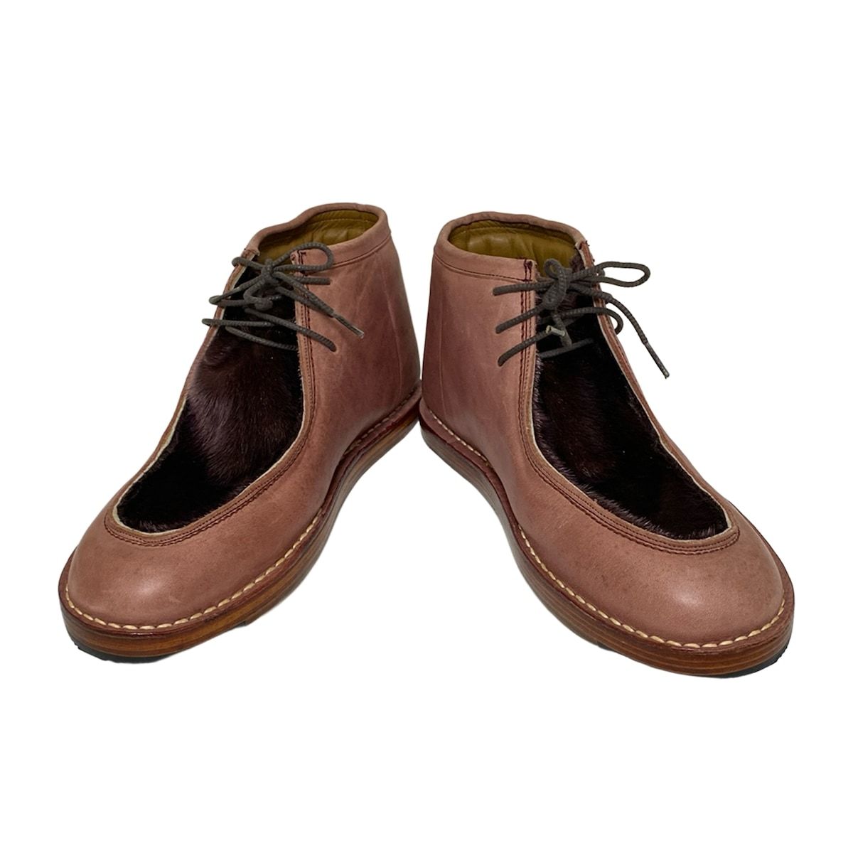 ミハラヤスヒロ ショートブーツ 26 メンズ - ピンクブラウン×パープル レザー ファー