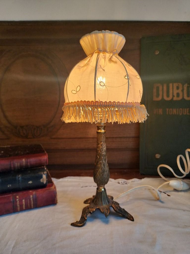 フランス アンティーク 卓上ランプ 布シェード つき 付き 照明 ライト