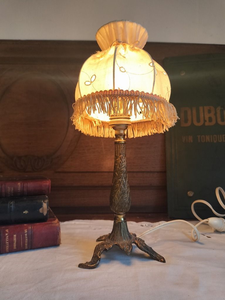 フランス アンティーク 卓上ランプ 布シェード つき 付き 照明 ライト
