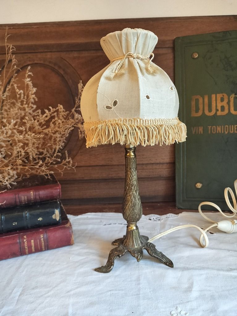 フランス アンティーク 卓上ランプ 布シェード つき 付き 照明 ライト NEXPOTALLINN_EU