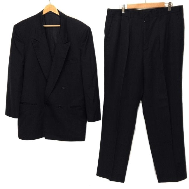 Christian Dior MONSIEUR クリスチャンディオールムッシュ ダブルスーツ メンズ - ネイビー ネーム刺繍 肩パッド