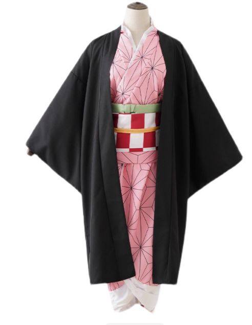鬼滅の刃 竈門禰 豆子 コスプレ衣装 フルセット - 着物 羽織 ウィッグ付き