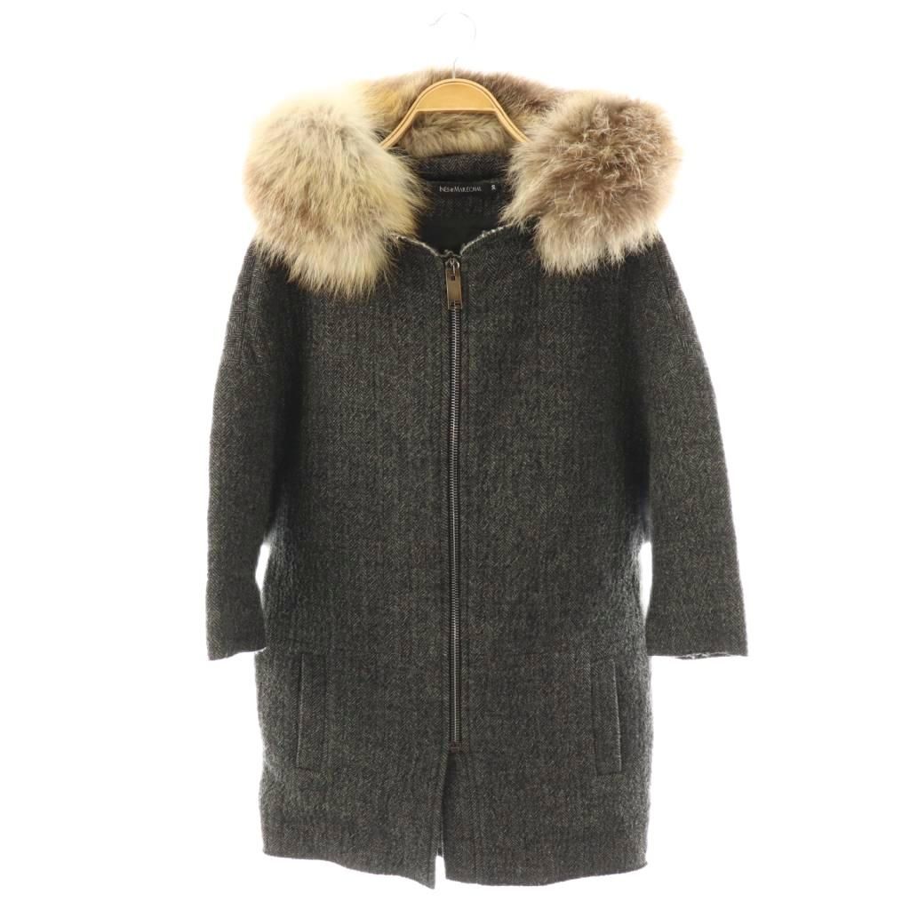 イネス INES&MARECHAL サイズ36 S 黒 レディース ムートン/冬物 美品 コート イネスエマレシャル INES＆MARECHAL ファー ヘリンボーン ジップアップ