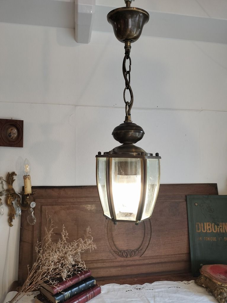 フランス アンティーク 素敵な 小振り ６面ガラス ランタン シャンデリア 照明 ペンダントライト
