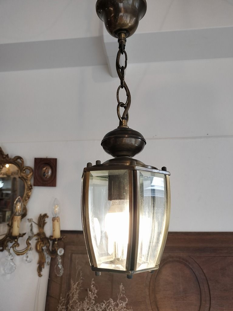 フランス アンティーク 素敵な 小振り ６面ガラス ランタン シャンデリア 照明 ペンダントライト