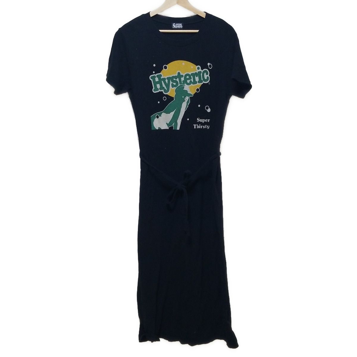 HYSTERIC GLAMOUR ヒステリックグラマー ワンピース サイズF レディース - 黒×グリーン×マルチ クルーネック 半袖 マキシ丈