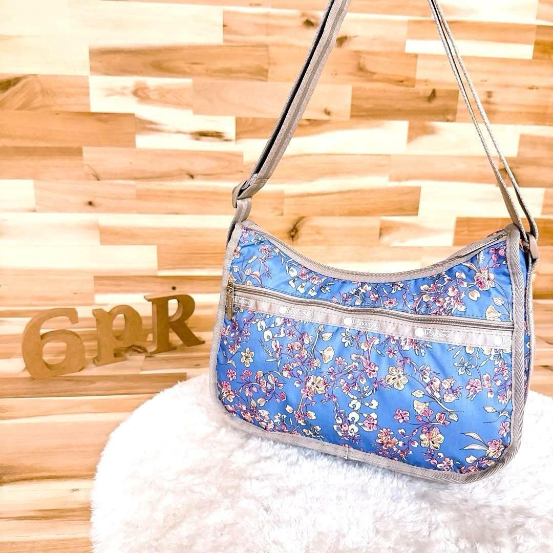 レスポートサック】 花柄 プリント ショルダーバッグ 総柄 青