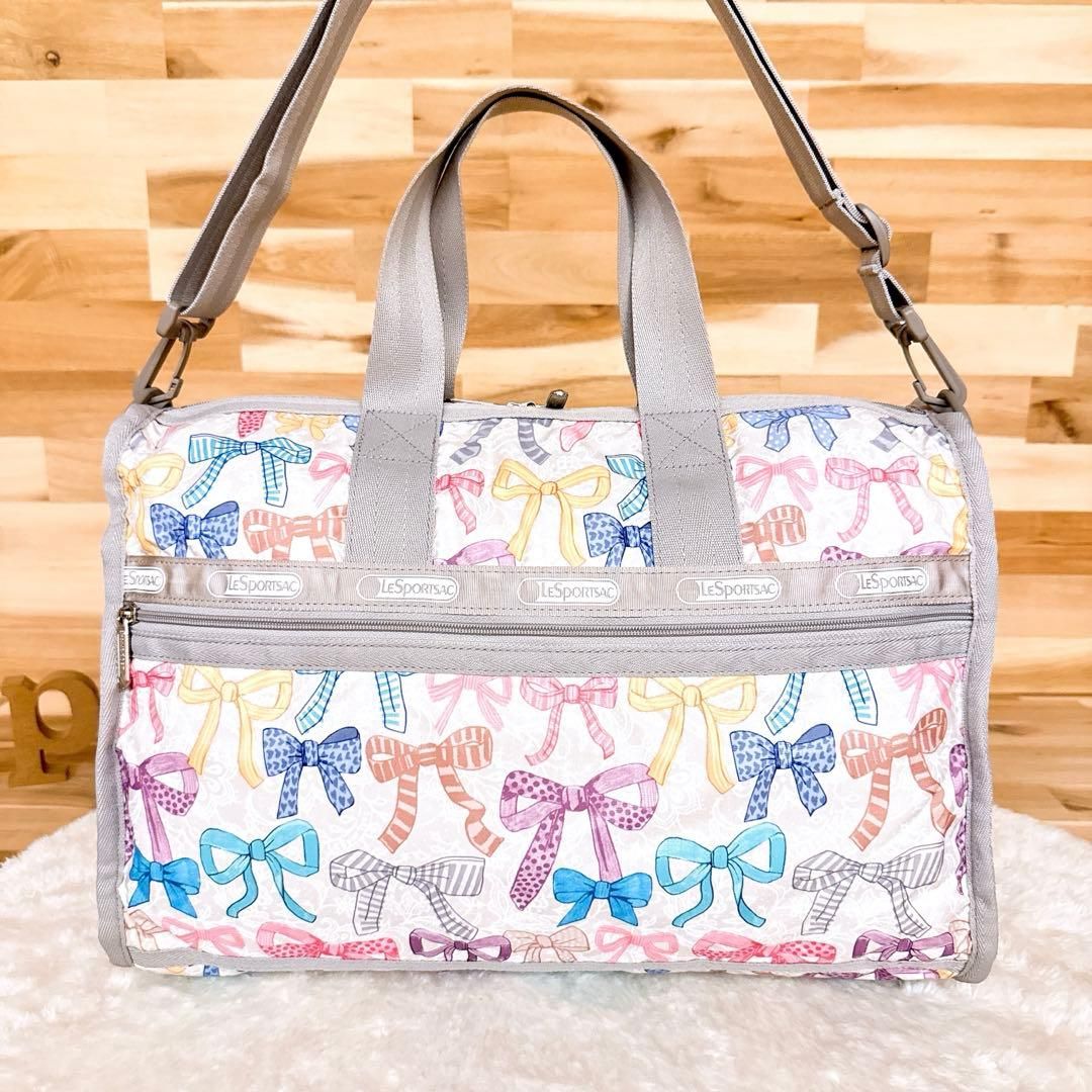 レスポートサック カラフル リボン ボストンバッグ ショルダー付き ベージュ 総柄 2way ショルダーバッグ 軽量 ナイロン