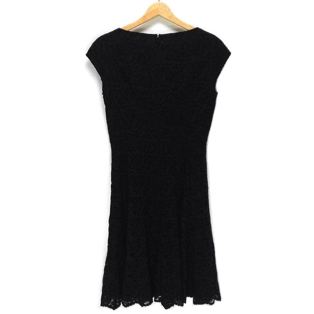 ANAYI アナイ ワンピース サイズ38 M レディース - ネイビー×黒 クルーネック 半袖 ひざ丈 レース フラワー 花