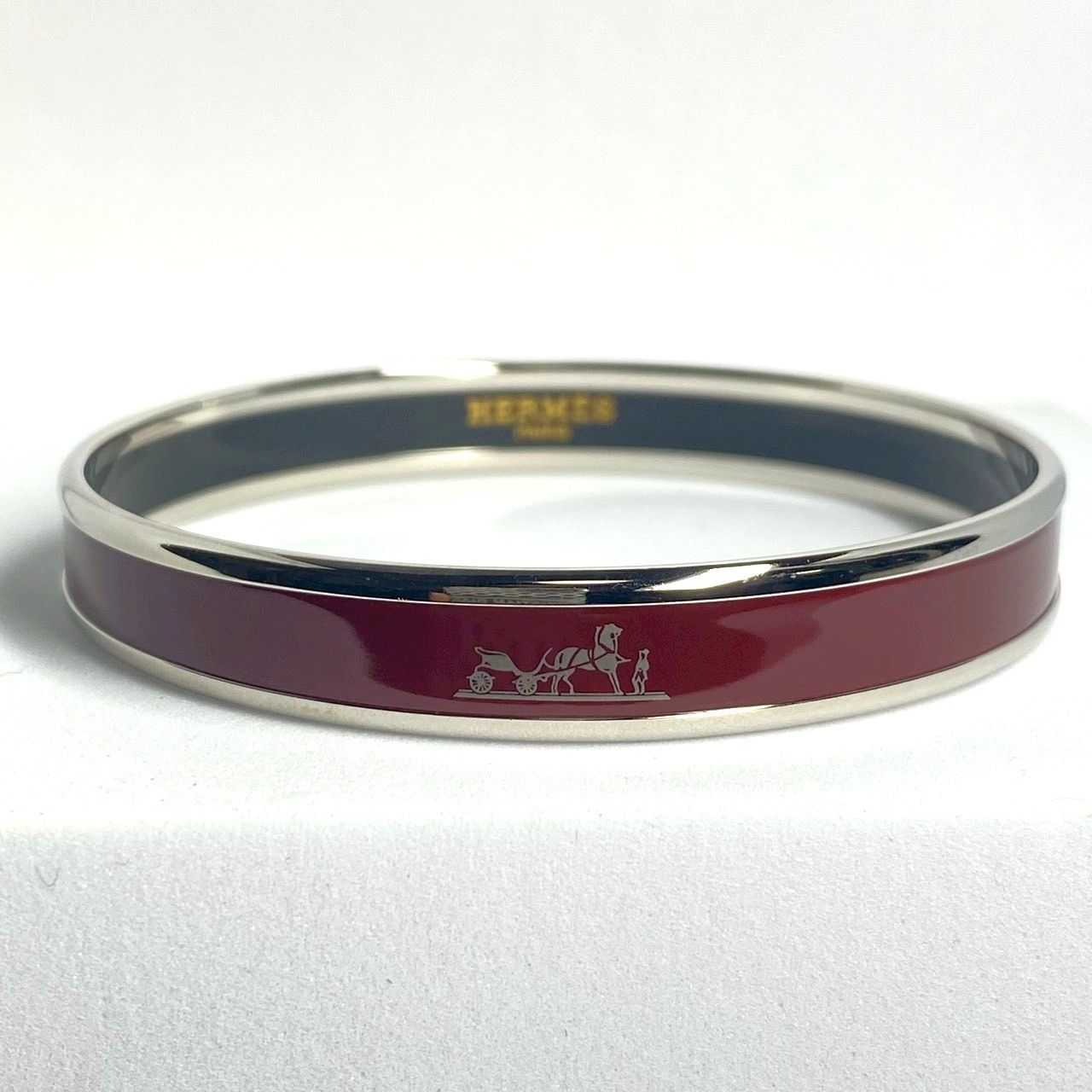 2881 HERMES エルメス エマイユ エナメル バングル カレーシュ ボルドー シルバー