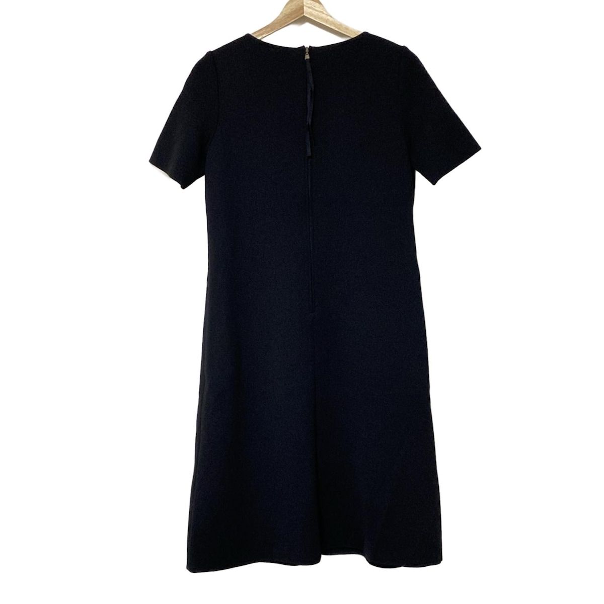 FOXEY フォクシー ワンピース サイズ42 L レディース - 23002 黒 クルーネック 半袖 ひざ丈 ニット