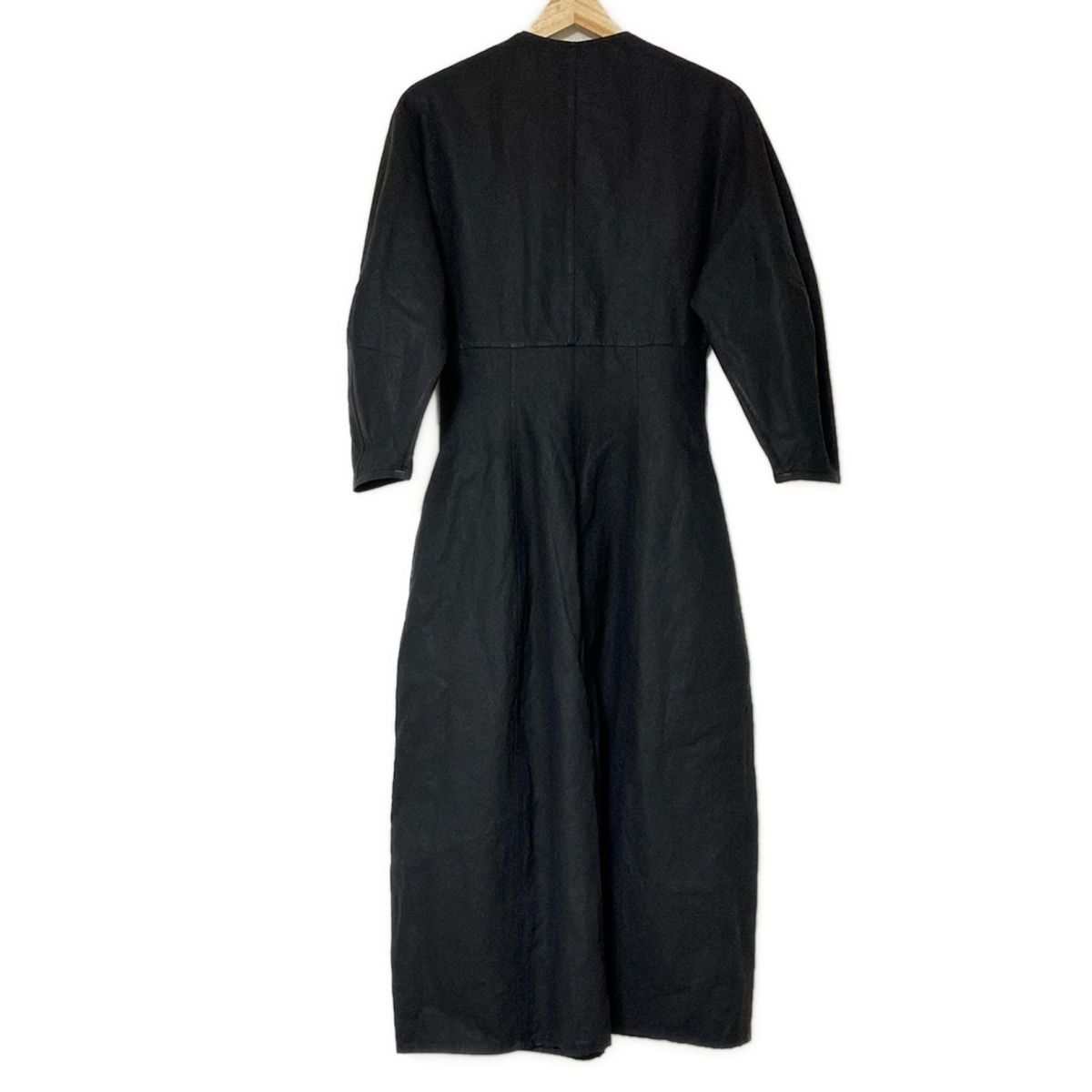 JILSANDER ジルサンダー ワンピース サイズ32 XS レディース - JSPS502206 黒 Vネック 七分袖 ロング 麻 前開きジップ