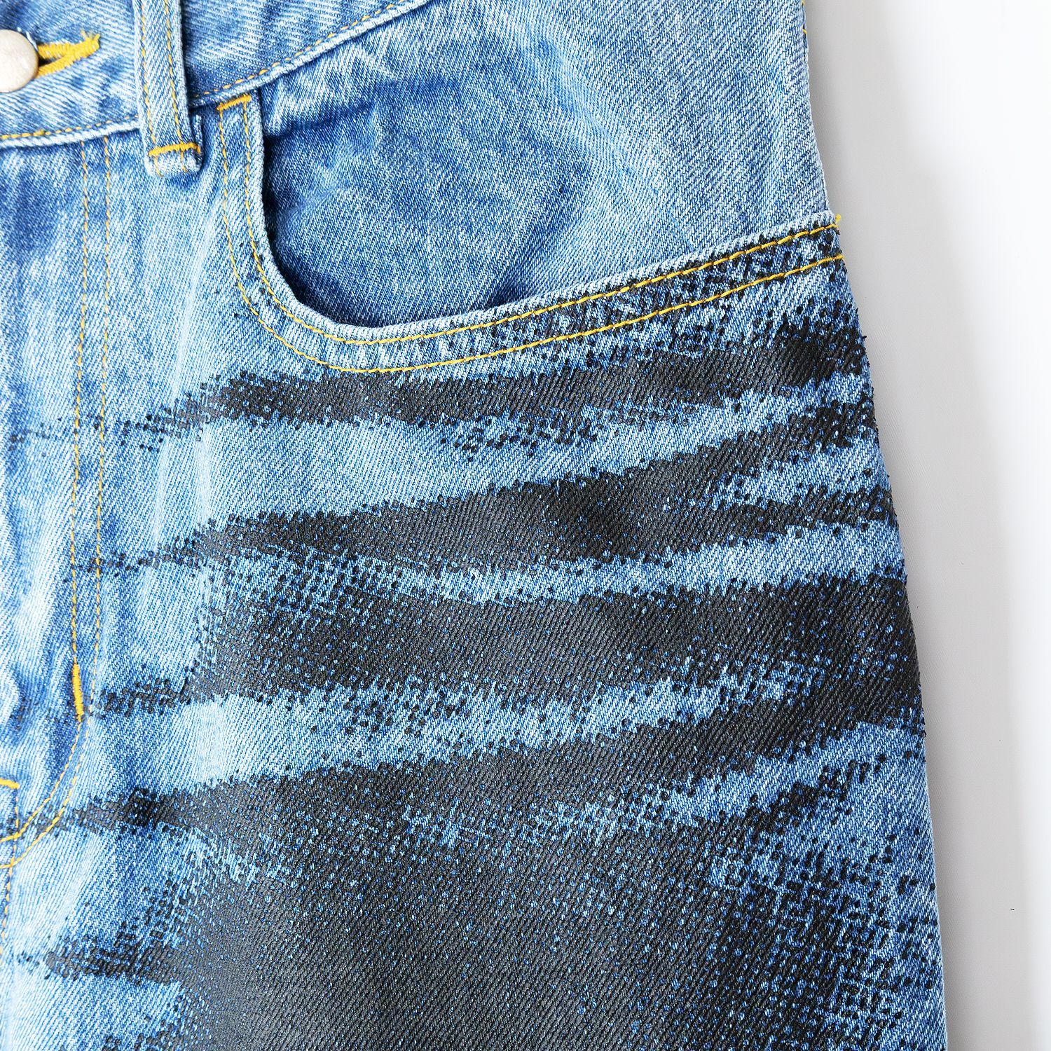 ICE & TECHNO | PRINTED WHISKER DENIM (BLUE) デニムパンツ ワイド 