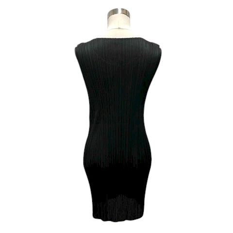 プリーツプリーズ PLEATS PLEASE PP55-JT101 ワンピース クルーネック ノースリーブ リブ ミニ丈 3 黒 ブラック