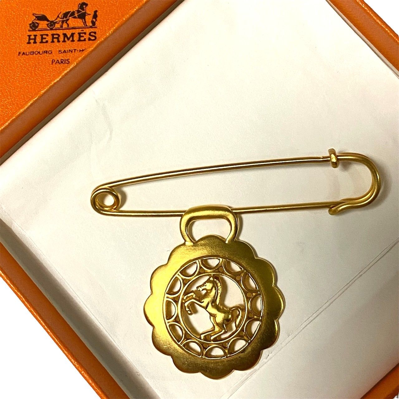3321 HERMES エルメス 馬モチーフ ピンブローチ ゴールド BIJOUTERIE FANTAISIE