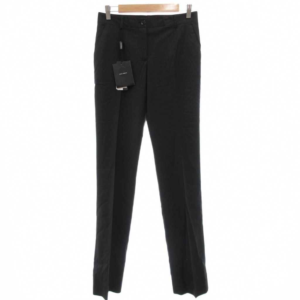 ドルチェ-ガッバーナ ドルガバ DOLCE-GABBANA パンツ スラックス センタープレス レオパード柄 イタリア製 38 黒 ブラック GV GY19