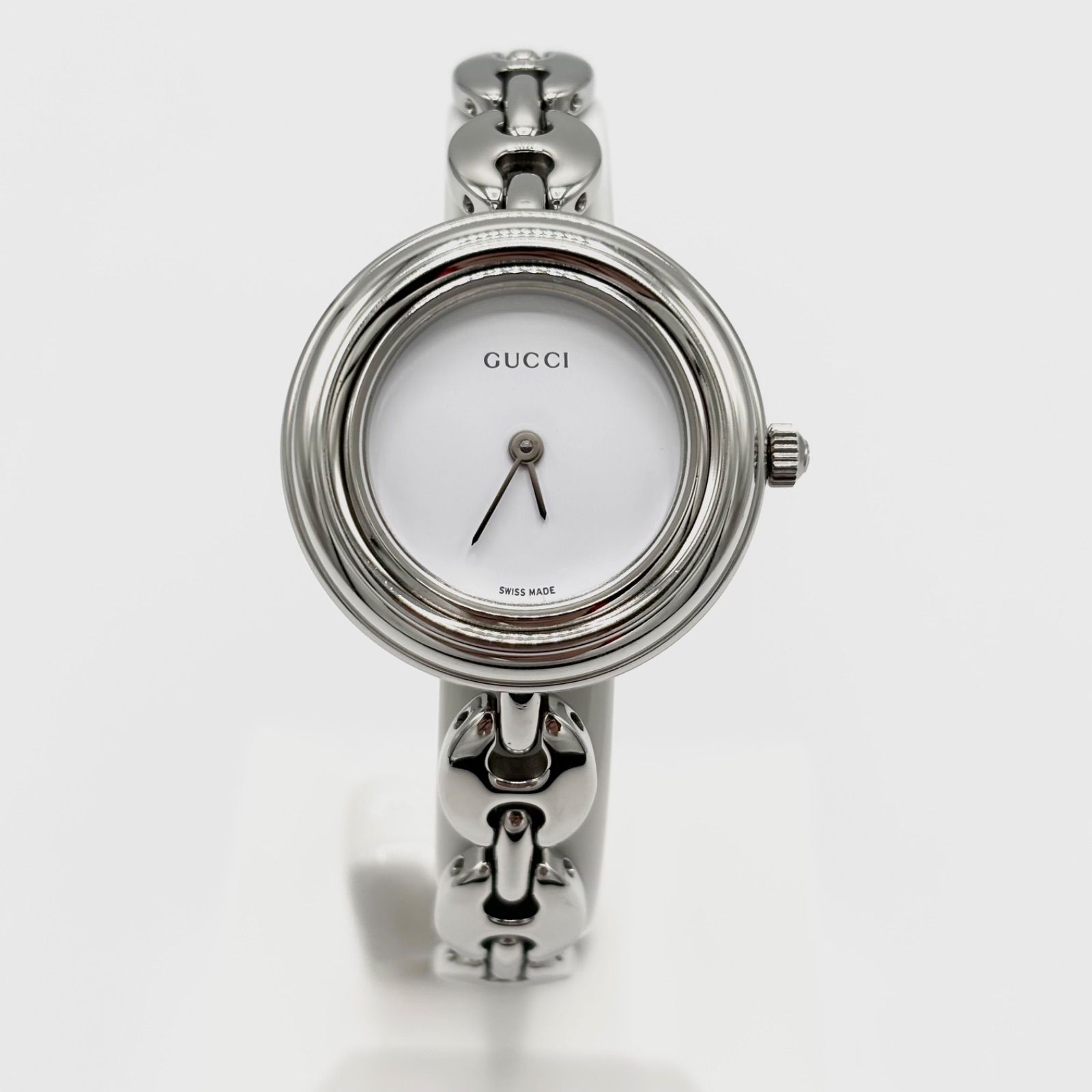 稼働 GUCCI チェンジベゼル シルバーベゼル チェーンブレス 腕時計 レディース