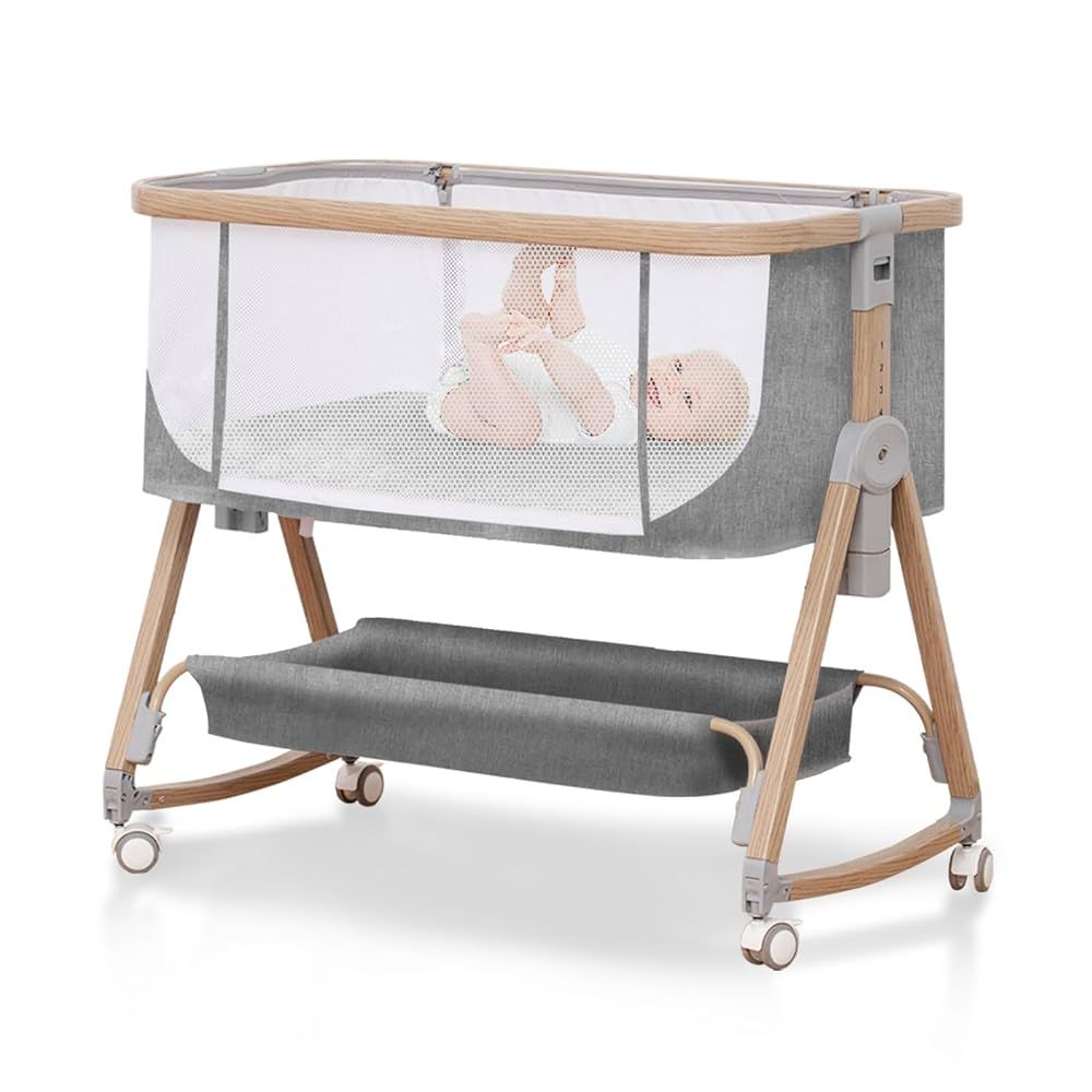 外箱段ボールにキズ 汚れあり 中身は です ベビーベッド 添い寝ベッド 高さ6段階調節 キャスター付き ゆりかご機能付き 通気性