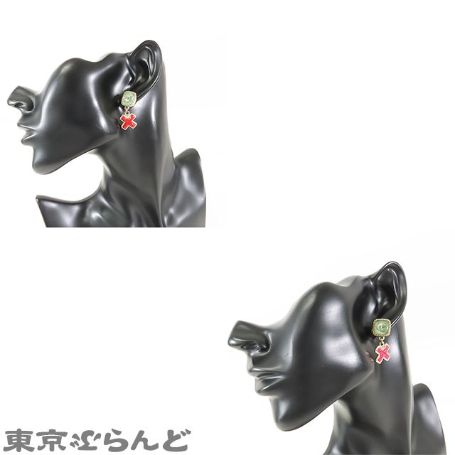 シャネル CHANEL ココマーク クロス ピアス ゴールドxグリーンxレッド メタル レジン 17S GP イヤリング レディース 001014120 WWW_FORTGASGNV_COM_BR