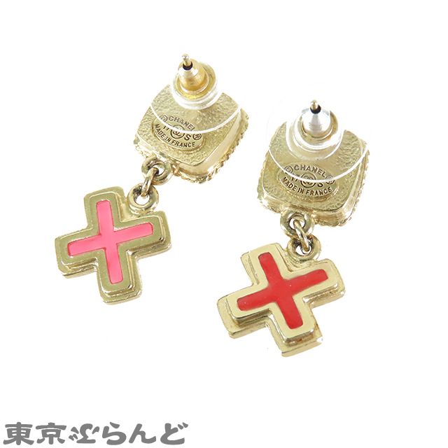 シャネル CHANEL ココマーク クロス ピアス ゴールドxグリーンxレッド メタル レジン 17S GP イヤリング レディース 001014120