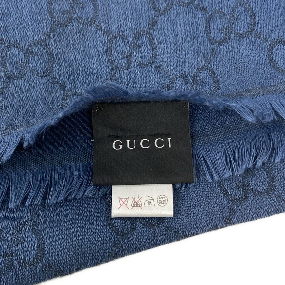 GUCCI グッチ ストール ショール - 359905 ネイビー×ダークネイビー GG柄 ウール シルク